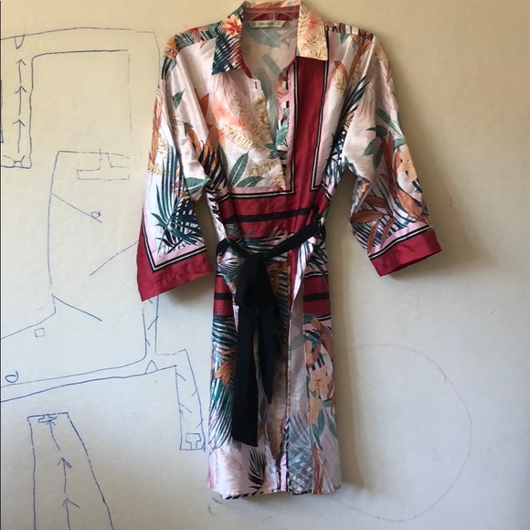 Zara Kimono Style Shirt Dress With Belt 